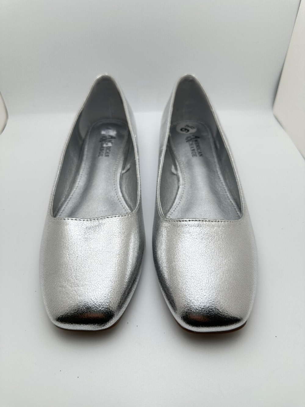 American Exchange Silver Square Toe Flats Size 9.5
